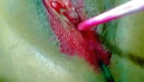 Indian babe with red lip gloss shows off her wet pussy