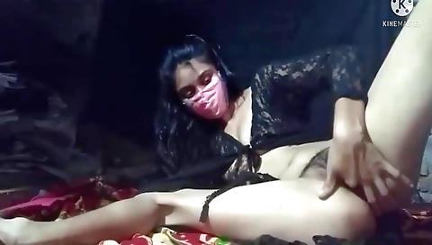 Horny brunette girl with a hairy pussy is fingering