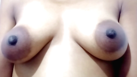 Busty amateur girl making homemade porn video on laptop