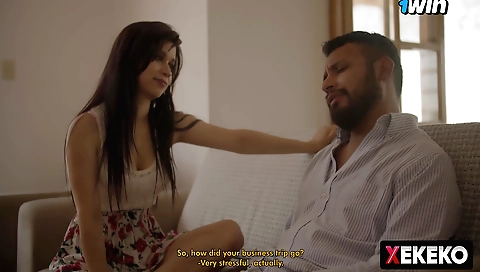 Indian girl fucks her boyfriend in the bed and blows him