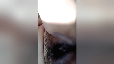 Hairy massage for hot woman with long hair in webcam