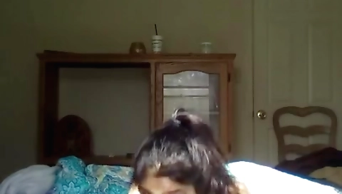 Big cock and a hot brunette in an amateur webcam video