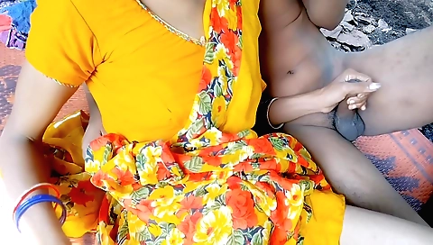 Busty teen girl handjob by local stepbrother in jungle