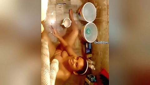 Hairy brunette finger and play in her big natural pussy