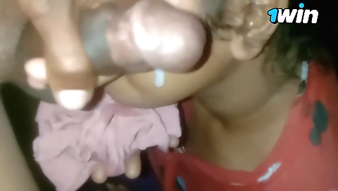 Brunette face is covered with semen from stepbrother