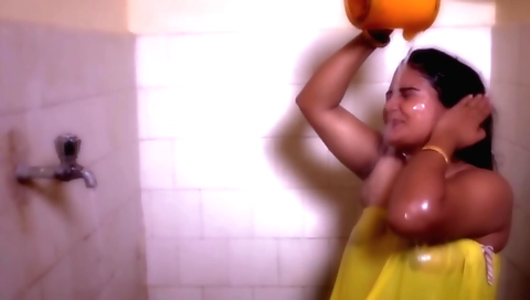 Indian body wash video with a sexy brunette in a hot bath