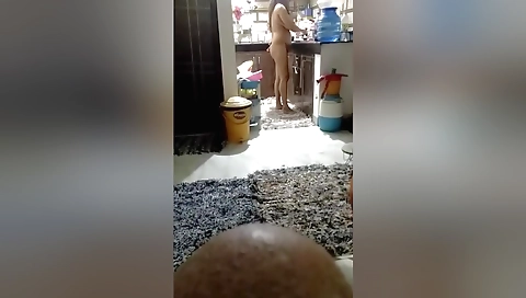 Busty amateur woman with a perfect body has a sexy ass