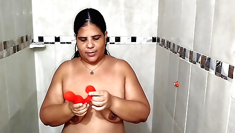 Indian brunette fucked her stepdad's big cock in the shower