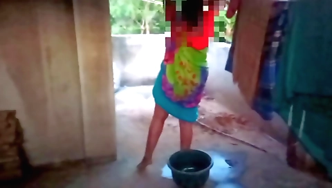 Indian whore strips naked and sucks cock in the toilet