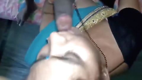 Naked brunette in a bedroom with a dick inside and a hot blowjob