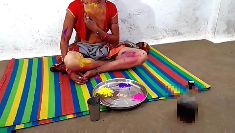 Indian holi with husband's friend makes it with his wife