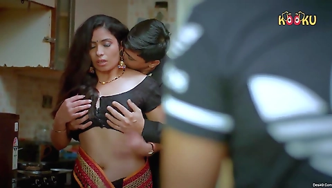 Blonde in black dress and stockings enjoys her own pussy