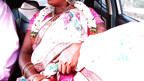 Indian girl wearing pink saree trying to get naked