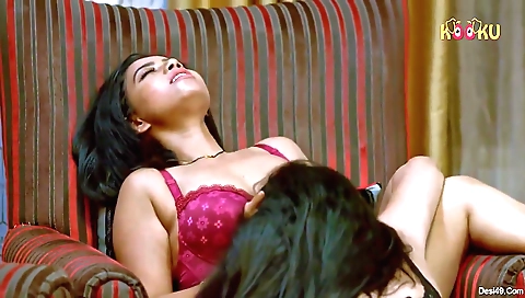 Lesbian threesome with a hot brunette and a small dick