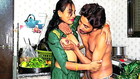 Indian brunette girl was horny to have sex in her kitchen