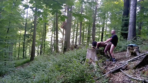 Brunette woman in a tiny outfit makes it outdoor porn