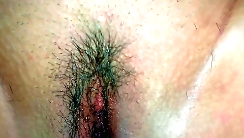 Hairy Indian babe enjoying her pussy shavings and fucking