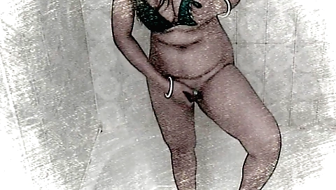 Amateur brunette fingers hairy pussy in the shower