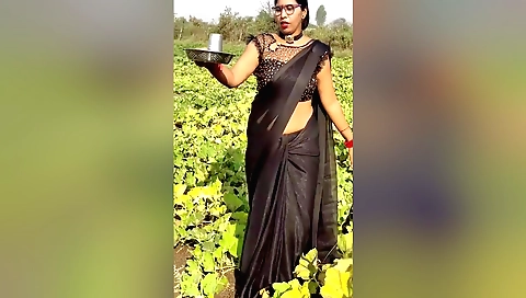Indian girl in kitchen shows off her sexy body outdoors