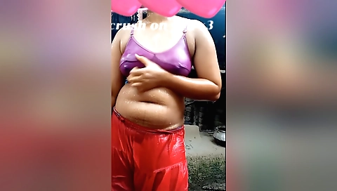 Sexy blonde naked in the shower in the open bathroom