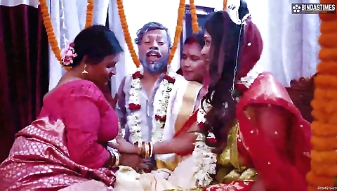 Brunette hottie with big ass fucks a group of guys in a group sex