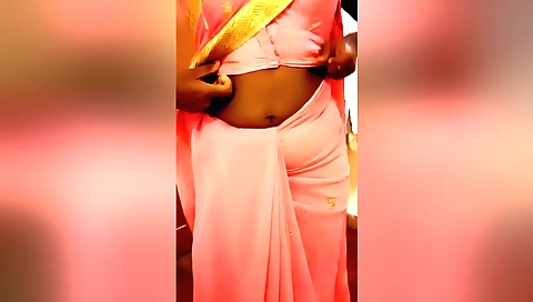 Indian ass tease video by a red saree beauty teen wife