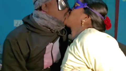 Amateur brunette with small boobies fucks on the sofa