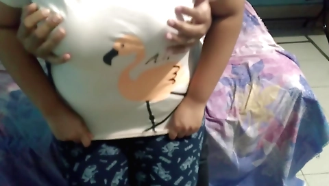 Indian girl with giant breasts in doggy pose gets fucked