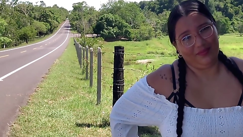 Brunette fucks in a public outdoor with some hard drilling